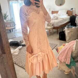 Rina Di Montella Women's 12 Dress Soft Rose Beaded Crystaled Lace Overlay Gown